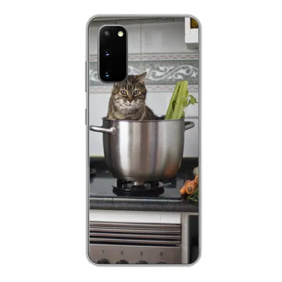 Produktbild von MuchoWow® Handyhülle Schutzhülle Hülle für Samsung Galaxy S20 Katze - Pfanne - Küche Silikon Softcase Handy Hülle - Bild