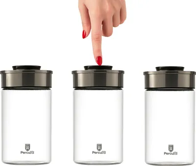 Produktbild von BURI Vorratsglas Vakuumglas 450-1950ml | Vorratsdosen Glas mit Edelstahl Deckel & Vakuum Klick-Mechanismus | Luftdicht mottensicher stapelbar spülmaschinenfest auslaufsicher, Variante:3x 1300 ml
