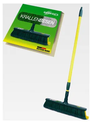 Produktbild von GardiREX Krallenbesen mit Teleskopstiel - Besen mit geschwungenen Borsten - 45 cm breit - Bürste für die Gartenreinigung - geeignet für Gartenwege, Steingärten und Bodenstrukturen - (Grün/Gelb)