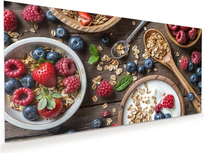 Produktbild von Glasbild 80x40cm in XXL für Wohnzimmer, Schlafzimmer Motiv Beeriges Müsli