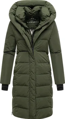 Produktbild von Navahoo Damen Wintermantel langer Steppmantel Jacke Parka mit Kapuze Laubzauber Dunkel Olive  Gr. 36 - S