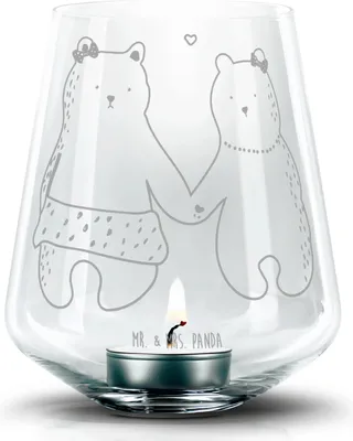 Produktbild von Mr. & Mrs. Panda Kerzenglas Bär Freundin - Transparent - Geschenk, Glas Teelichthalter, Gravur Laterne, Teddy, Windlicht, Stumpenkerzenhalter