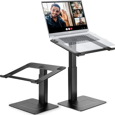 Obrázok produktu pre Omgoods – Výškovo nastaviteľný stojan na notebook v čiernej farbe, určený pre ergonomickú prácu