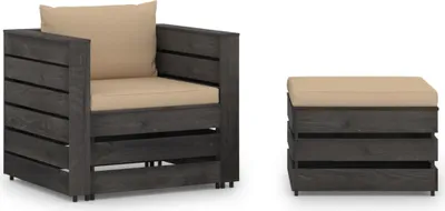 Image de Salon de jardin 2 pcs avec coussins Bois imprégné de gris