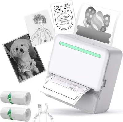 Zdjęcie produktu dla Mini drukarka termiczna do naklejek – przenośna drukarka bezatramentowa do drukowania kodów kreskowych – idealna do domu i biura – mała, kompaktowa, mobilna drukarka
