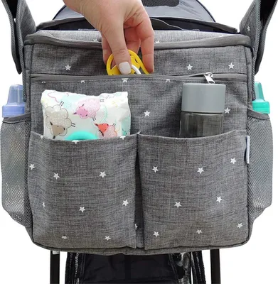 Produktbild von Kinderwagen-Organizer mit Getränkehalter, Wasserdichte Wickeltasche für Kinderwagen, Universeller Buggy-Organizer mit Schultergurt, Große Aufbewahrungstasche
