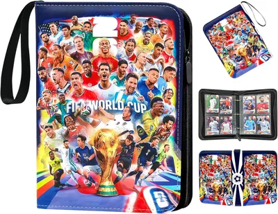 Produktbild von WM 2026 Fussball Sammelkarten Album mit Reißverschluss Tragegriff, 4 Fächern 50 Hüllen für 400 Karten, Fußball Karten Sammelalbum Sammelmappe