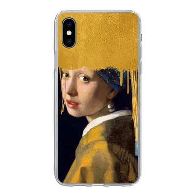 Produktbild von MuchoWow® Handyhülle Schutzhülle Hülle für iPhone Xs Mädchen mit einem Perlenohrring - Gold - Vermeer Silikon Softcase Handy Hülle - Handytasche
