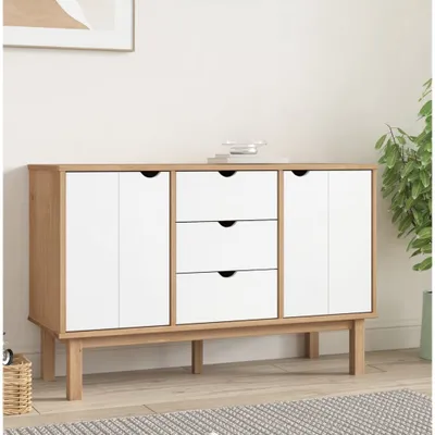 Image de vidaXL Sideboard OTTA brun&blanc 113,5x43x73 cm Pin massif
