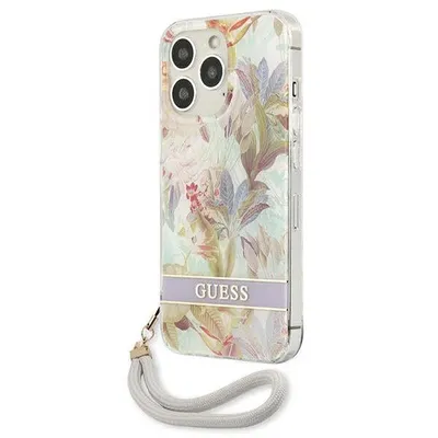 Produktbild von Guess, Schutzhülle Flowers mit Nylonkette Apple iPhone 13 Pro, Lavendel