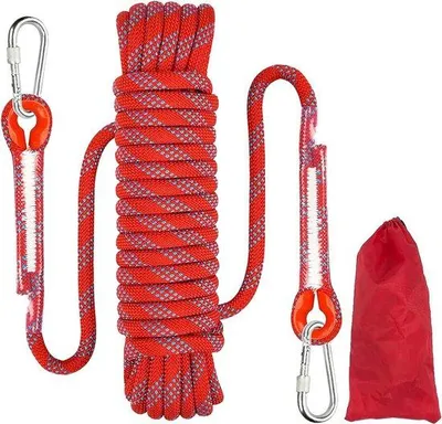 Produktbild von Famanu Kletterseil 10 m - Hochfeste Sicherheitsleine mit Karabinerhaken (Rot)