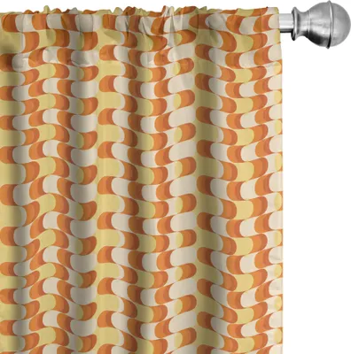 Zdjęcie produktu dla ABAKUHAUS Retro zasłony, firanki, falisty wzór w kształcie półksiężyca tworzy grafikę w stylu vintage w różnych odcieniach, 2 sztuki 75 x 245 cm, pomarańczowy żółty piaskowy