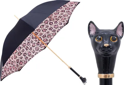Productafbeelding van PASOTTI Paraplu 93 cm, zwarte kat, handvat van emaille, dierenprint, gemaakt in Italië