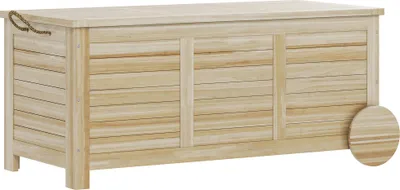 Produktbild von 185 L Außenlagerbox, Lagerkiste mit Rädern, wetterbeständig, Tannenholz, 110 x 50 x 50 cm, Hellbraun