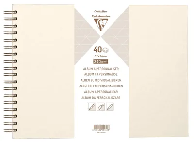 Produktbild von Clairefontaine 95434C - Album DIY zum Personalisieren, 40 Blatt weiß 200g im Format 27x20 cm, fester Umschlag, Elfenbeinperlmutt, 1 Stück
