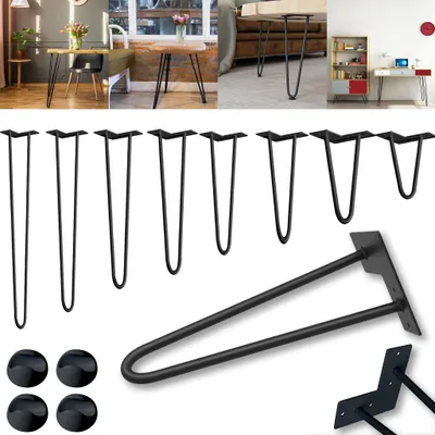 Image de LZQ 4x 72cm Hairpin Legs, Pieds de table en épingle à cheveux, style moderne Pieds de table DIY pour meubles avec protections de sol et vis,Pieds de table en métal noir pour table basse, table,bureau et table à manger