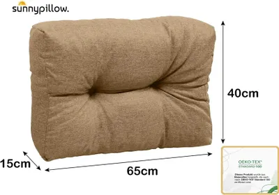 Produktbild von sunnypillow Palettenkissen für Gartenmöbel - Rückenkissen 65 x 40 cm - Rückenpolster für Bett und Sofa - Palettenpolster für Palettenmöbel - Gesteppte Gartenkissen - Rückenlehne, Seitenkissen Beige