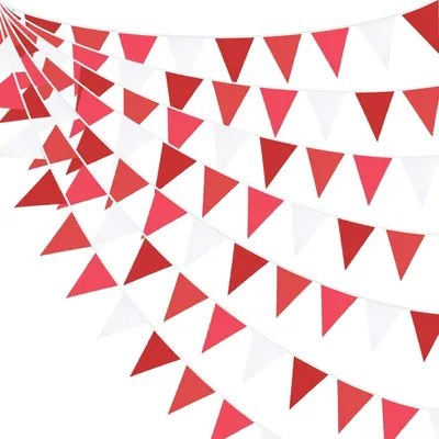 Productafbeelding van Wimpelketting, stof: rood, lengte: 10 meter, 36 vlaggen, katoen, geschikt voor buiten, voor feesten