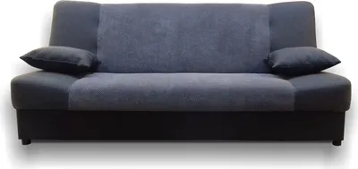 A sofa bed with a two-tone gray and black upholstery, featuring two dark gray throw pillows.