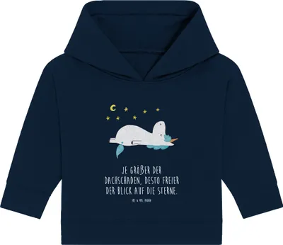 Produktbild von Mr. & Mrs. Panda Organic Baby Hoodie Einhorn Sternenhimmel 24. - 36. Monat - French Navy - Geschenk, Sterne, Unicorn, Einhörner, Kapuzensweatshirt, Kapuzenshirt, Verrückt