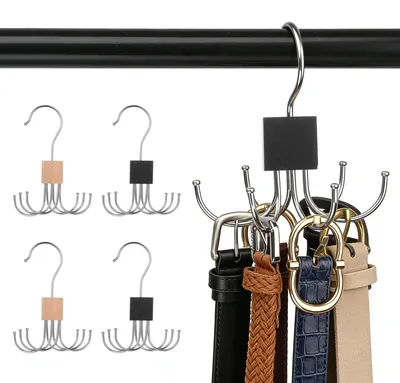 4er-Set Kleiderbügel mit 6 Haken, 360° drehbar, für Schals & Gürtel