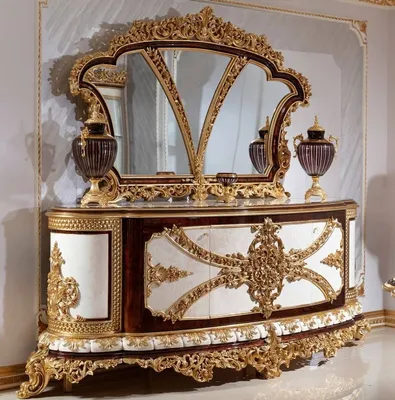 Produktbild von Casa Padrino Luxus Barock Möbel Set Weiß / Braun / Gold - 1 Barock Sideboard & 1 Barock Wandspiegel - Barock Möbel - Edel & Prunkvoll