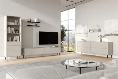 Produktbild von Furniture24 Kommode Masha 150 X 75 X 39 Cm Sidedeboard Push To Open Kaschmir Metallfüße 3 Schubladen