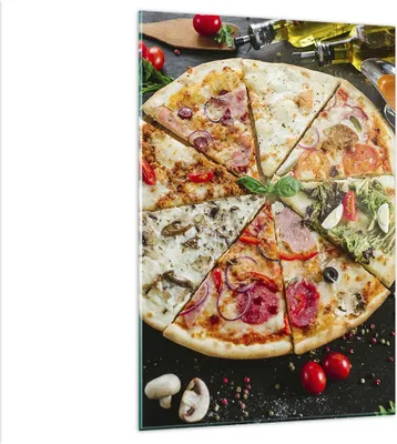 Produktbild von Bilder auf glas - Einteilig - Pizza Käse Tomaten - 80x120cm - Glasbilder - Wandbilder - Bilder - zum Aufhängen bereit - Wanddekoration aus Glas - Glas Bilder - Wandbild auf Glas - GPA80x120-4118