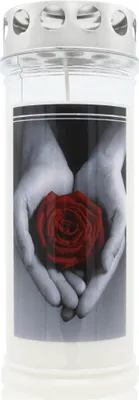 Produktbild von Grabkerze - Gedenkkerze Motiv "Rose/Hand"