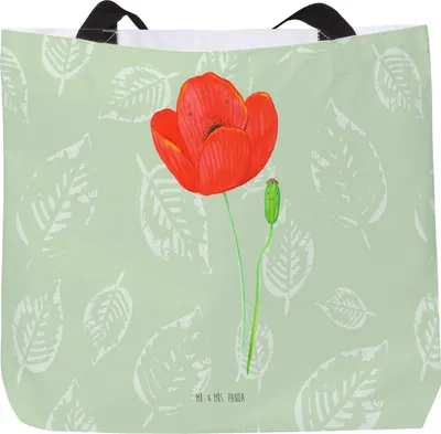 Produktbild von Mr. & Mrs. Panda Reisetasche Blume Mohnblume - Blattgrün - Geschenk, Garten, Respekt, Laptoptasche, Tote Bag, Schultasche, Tasche, Glaube, Religion, Mohn, Strandtasche