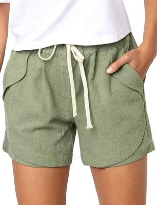 Produktbild von Damen-Shorts mit Kordelzug, elastischer Taille, lässig, bequem, Leinen, Strandshorts; M
