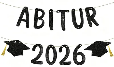Produktbild von Abitur 2026 Girlande Glitzer Schwarz Absolventenhut Dekoration