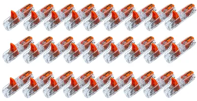 Produktbild von 30 Stück Wago 221-2411 COMPACT-Verbindungsklemme für alle Leiterarten 2-Leiter-Klemme mit Betätigungshebeln transparent