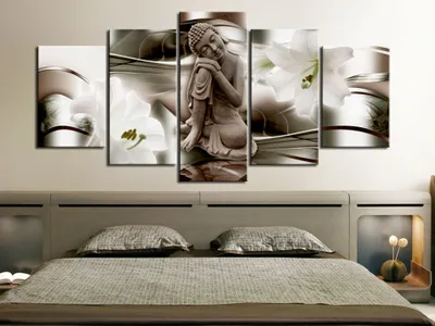 Produktbild von Akustikbild Buddha Blumen 200x100 cm Bilder Akustikschaum Hochleistungsschallabsorber Schallschutz Leinwand 5 tlg Wandbild Raumakustik Schalldämmung h-A-0028-b-o