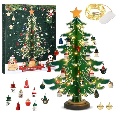 Productafbeelding van Adventskalender 2026 - Houten kerstboom met lichtketting