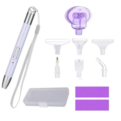 Produktbild von Diamond Painting Stift mit USB-Aufladung, 6 Aufsätze & 2 Lichtmodi, Aufbewahrungsbox