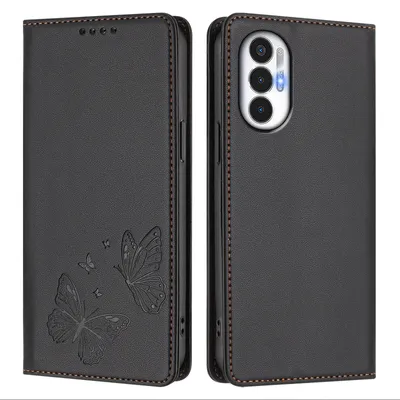 Image de Étui en cuir pour Tecno Pova 3, motif papillon, étui à rabat avec porte-appareil, noir