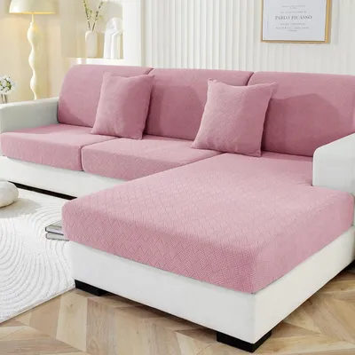 Produktbild von Sitzkissenbezug für Sofa, rutschfest, elastisch, Rosa, 1 Sitzer*2 + Chaiselongue