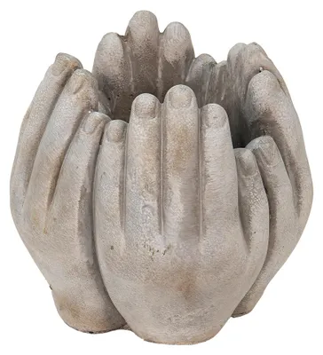 Image de Clayre & Eef Pot de fleurs 15x15x17 cm Beige pierre mains
