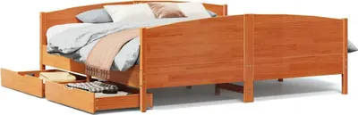 Produktbild von vidaXL Massivholzbett ohne Matratze Wachsbraun 160x200 Kiefernholz