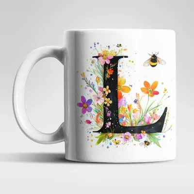 Produktbild von Name A bis Z und 0 bis 9 Blumen Bienen Kaffeetasse Teetasse Tasse Geschenkidee – L