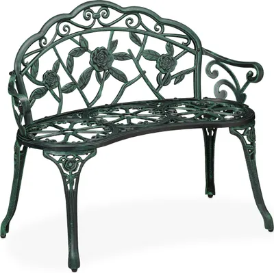 Produktbild von Relaxdays Gartenbank, 2-Sitzer, Terrasse, Balkon, Aluminium & Gusseisen, HxBxT: 79 x 99  x 56 cm, Sitzbank, schwarz/grün