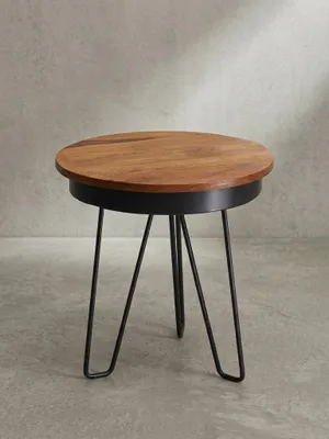 Produktbild von Sheeshamholz Metall Beistelltisch im Industrial-Stil, vielseitig einsetzbar, stabil. 43x43x45 cm | Kadima Design