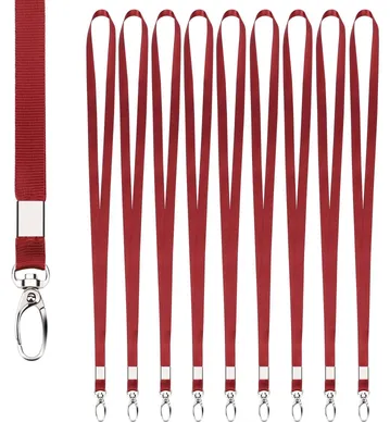 Produktbild von Langes Schlüsselband, 10 Stück, rotes Schlüsselband mit drehbarem Metallclip, Schlüsselband, Schlüsselring-Schlüsselband für Ausweishüllen, Namensschilder