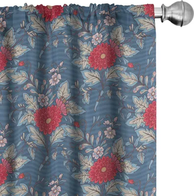 Produktbild von ABAKUHAUS Renaissance Vorhänge, Gardinen, Rokoko viktorianischen Boho-Blüten-Retro-Art-Blumen Wachstum Antike Muster, 2 Stück 75 x 175 cm, Zinnoberrot Dunkelblau