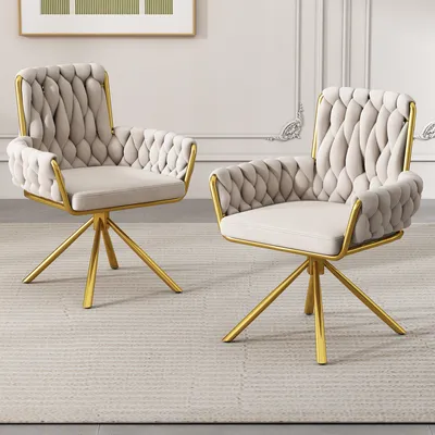 Immagine prodotto di okwish poltrona girevole (set di 2)poltrona girevole a 360° con schienale, poltrona ergonomica reclinabile poltrona TV poltrona imbottita con gambe in metallo, beige