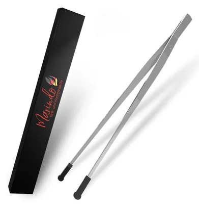 Produktbild von Marindo® Grillpinzette | Kochpinzette | Küchenpinzette | 30cm lang | rostfreier Edelstahl | spülmaschinenfest | gerade Form | Fleischpinzette | Bratpinzette (Edelstahl 30cm Silikonspitzen) – Edelstahl