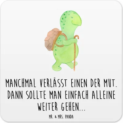 Produktbild von Mr. & Mrs. Panda Untersetzer für Gläser Schildkröte Wanderer 10er Set - Weiß - Geschenk, Motivationsspruch, Tischuntersetzer, Motivationssprüche, Glas-Untersetzer