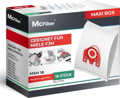 Produktbild von McFilter | 16 Staubsaugerbeutel geeignet für Miele Staubsauger FJM Serie S2 S3 S4 S5 S6 S7, Complete C1, Compact C1/C2 | inkl. 8 Filter | MAXI BOX