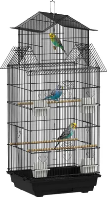 Produktbild von Vogelkäfig - Kanarienkäfig - Edelstahl - XS klein - Für Kanarien & Finken - 2 Futterspender & Sitzstangen - Schwarz